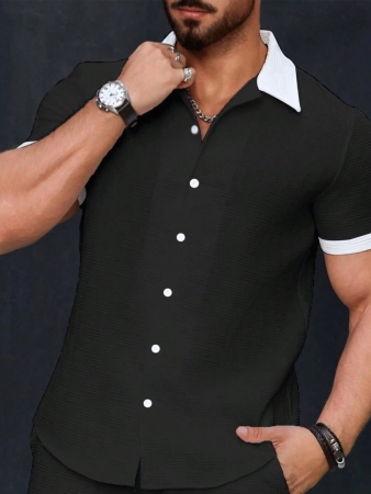 Manfinity Homme Men's Simple Casual Colorblock Short Sleeve Shirt - Image 26
