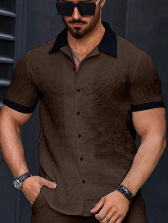 Manfinity Homme Men's Simple Casual Colorblock Short Sleeve Shirt - Image 32