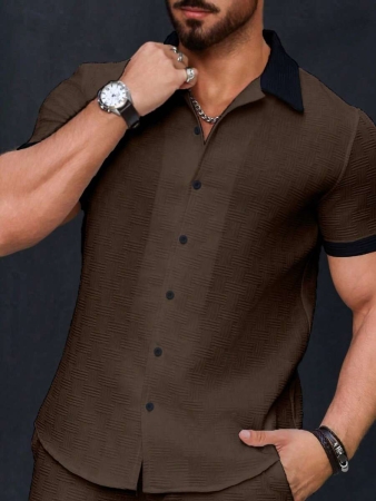 Manfinity Homme Men's Simple Casual Colorblock Short Sleeve Shirt - Image 33