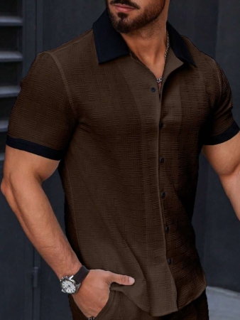 Manfinity Homme Men's Simple Casual Colorblock Short Sleeve Shirt - Image 35