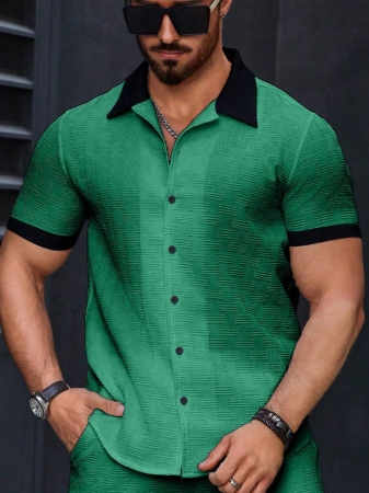 Manfinity Homme Men's Simple Casual Colorblock Short Sleeve Shirt - Image 41