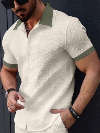 Manfinity Homme Men's Simple Casual Colorblock Short Sleeve Shirt - Image 43