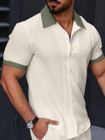 Manfinity Homme Men's Simple Casual Colorblock Short Sleeve Shirt - Image 45
