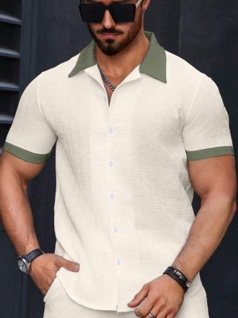 Manfinity Homme Men's Simple Casual Colorblock Short Sleeve Shirt - Image 46