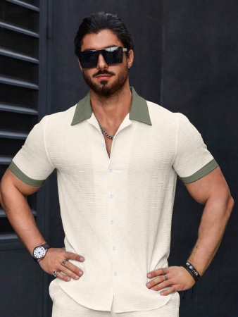Manfinity Homme Men's Simple Casual Colorblock Short Sleeve Shirt - Image 47