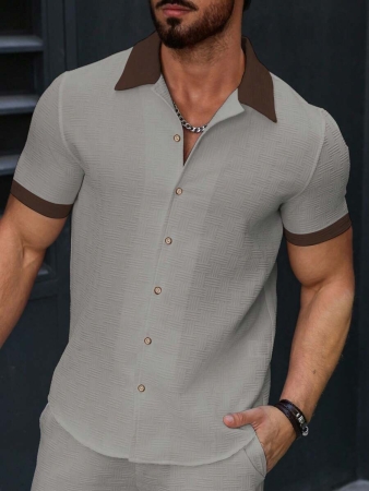 Manfinity Homme Men's Simple Casual Colorblock Short Sleeve Shirt - Image 48
