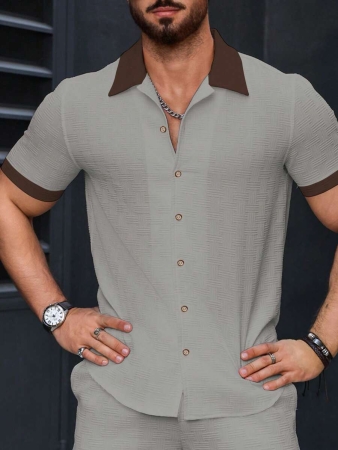 Manfinity Homme Men's Simple Casual Colorblock Short Sleeve Shirt - Image 51