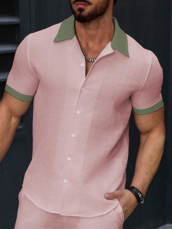 Manfinity Homme Men's Simple Casual Colorblock Short Sleeve Shirt - Image 55