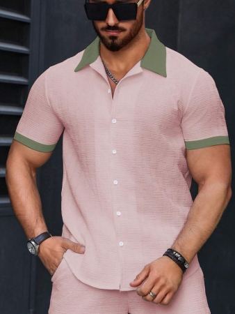 Manfinity Homme Men's Simple Casual Colorblock Short Sleeve Shirt - Image 57
