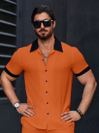 Manfinity Homme Men's Simple Casual Colorblock Short Sleeve Shirt - Image 62