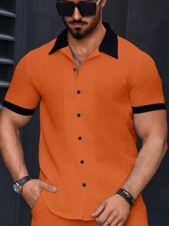Manfinity Homme Men's Simple Casual Colorblock Short Sleeve Shirt - Image 64