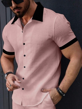 Manfinity Homme Men's Simple Casual Colorblock Short Sleeve Shirt - Image 65