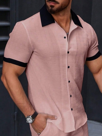 Manfinity Homme Men's Simple Casual Colorblock Short Sleeve Shirt - Image 67