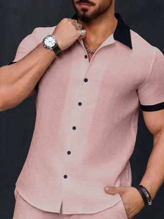 Manfinity Homme Men's Simple Casual Colorblock Short Sleeve Shirt - Image 68