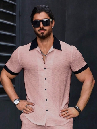 Manfinity Homme Men's Simple Casual Colorblock Short Sleeve Shirt - Image 69