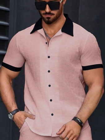 Manfinity Homme Men's Simple Casual Colorblock Short Sleeve Shirt - Image 70