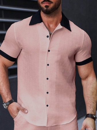 Manfinity Homme Men's Simple Casual Colorblock Short Sleeve Shirt - Image 71