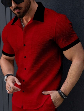 Manfinity Homme Men's Simple Casual Colorblock Short Sleeve Shirt - Image 72