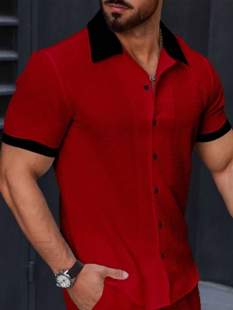 Manfinity Homme Men's Simple Casual Colorblock Short Sleeve Shirt - Image 74