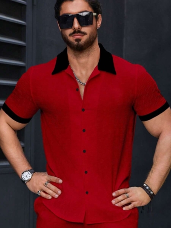 Manfinity Homme Men's Simple Casual Colorblock Short Sleeve Shirt - Image 75
