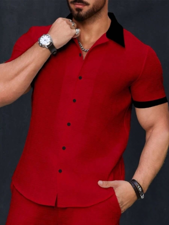 Manfinity Homme Men's Simple Casual Colorblock Short Sleeve Shirt - Image 76