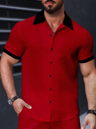 Manfinity Homme Men's Simple Casual Colorblock Short Sleeve Shirt - Image 77