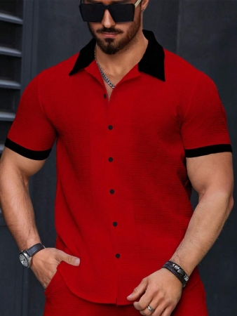 Manfinity Homme Men's Simple Casual Colorblock Short Sleeve Shirt - Image 78