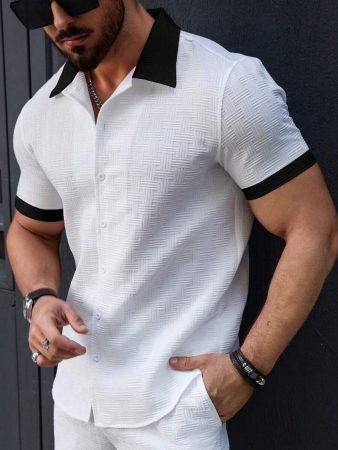 Manfinity Homme Men's Simple Casual Colorblock Short Sleeve Shirt - Image 79