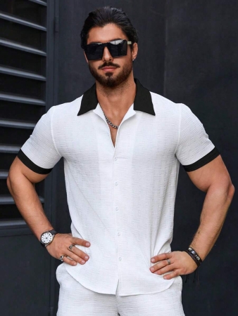 Manfinity Homme Men's Simple Casual Colorblock Short Sleeve Shirt - Image 81