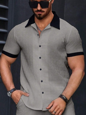 Manfinity Homme Men's Simple Casual Colorblock Short Sleeve Shirt - Image 88