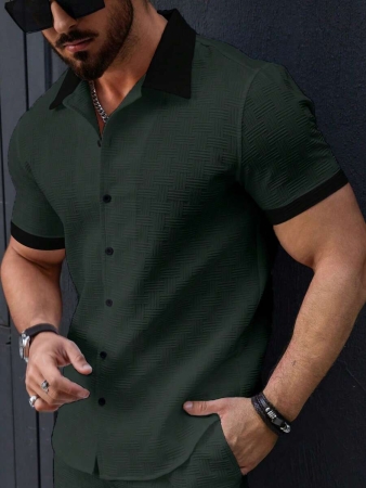 Manfinity Homme Men's Simple Casual Colorblock Short Sleeve Shirt - Image 90