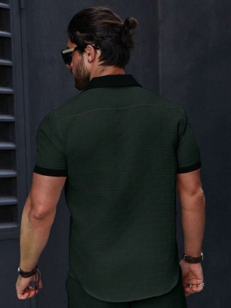 Manfinity Homme Men's Simple Casual Colorblock Short Sleeve Shirt - Image 91