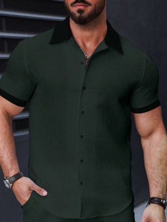 Manfinity Homme Men's Simple Casual Colorblock Short Sleeve Shirt - Image 92