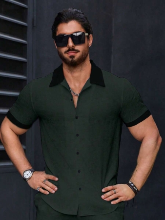 Manfinity Homme Men's Simple Casual Colorblock Short Sleeve Shirt - Image 95