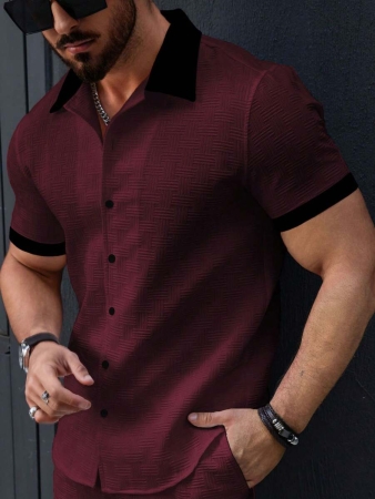 Manfinity Homme Men's Simple Casual Colorblock Short Sleeve Shirt - Image 96