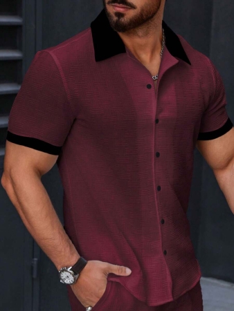 Manfinity Homme Men's Simple Casual Colorblock Short Sleeve Shirt - Image 98