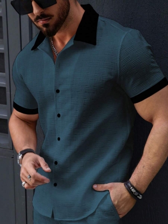Manfinity Homme Men's Simple Casual Colorblock Short Sleeve Shirt - Image 104