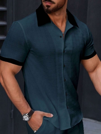 Manfinity Homme Men's Simple Casual Colorblock Short Sleeve Shirt - Image 106