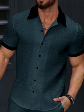 Manfinity Homme Men's Simple Casual Colorblock Short Sleeve Shirt - Image 107