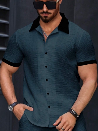 Manfinity Homme Men's Simple Casual Colorblock Short Sleeve Shirt - Image 108
