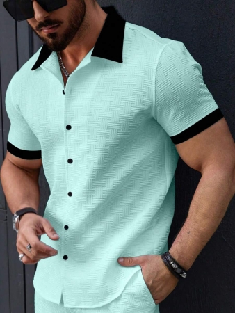 Manfinity Homme Men's Simple Casual Colorblock Short Sleeve Shirt - Image 110