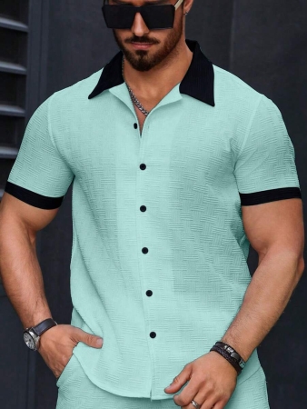 Manfinity Homme Men's Simple Casual Colorblock Short Sleeve Shirt - Image 112