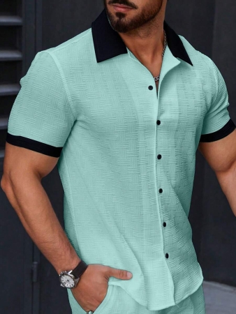 Manfinity Homme Men's Simple Casual Colorblock Short Sleeve Shirt - Image 113