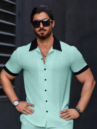 Manfinity Homme Men's Simple Casual Colorblock Short Sleeve Shirt - Image 114