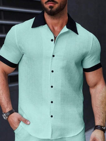 Manfinity Homme Men's Simple Casual Colorblock Short Sleeve Shirt - Image 116