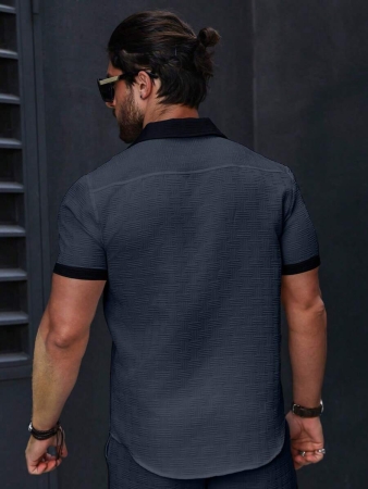 Manfinity Homme Men's Simple Casual Colorblock Short Sleeve Shirt - Image 118