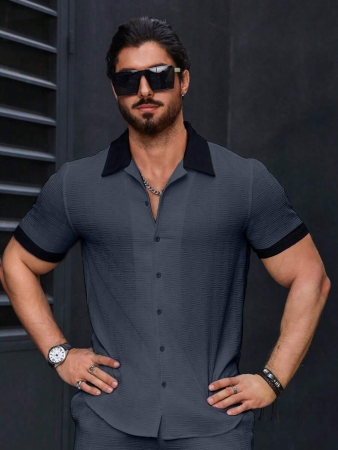 Manfinity Homme Men's Simple Casual Colorblock Short Sleeve Shirt - Image 119