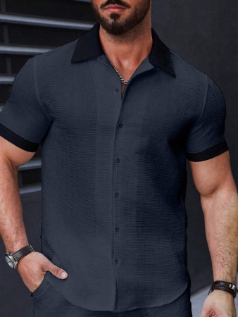 Manfinity Homme Men's Simple Casual Colorblock Short Sleeve Shirt - Image 122