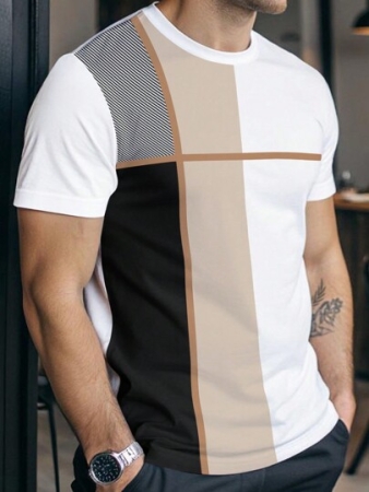 Manfinity Homme Men's Colorblock Round Neck Short Sleeve Casual T-Shirt White