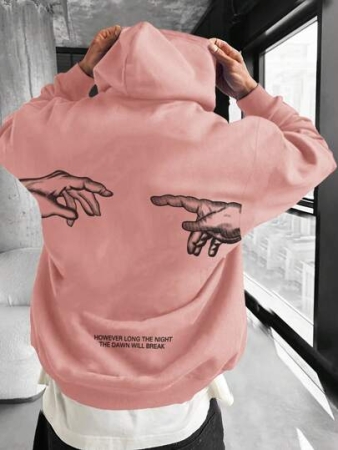 Manfinity Homme Loose Men's Hooded Long Sleeve Sweatshirt With Finger Pattern, For Fall Winter